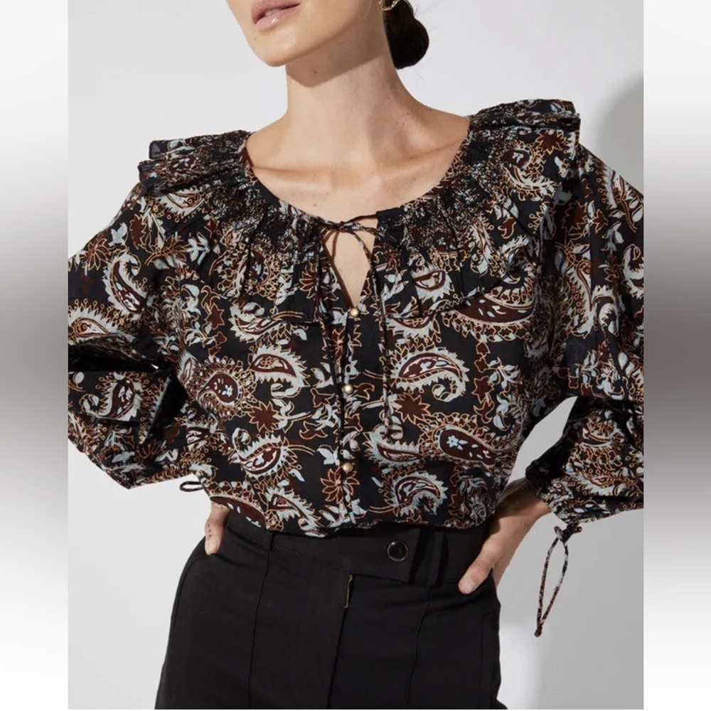 NWT Cleobella Jillian Blouse Sz S Organic Cotton Smocked Ruffle Paisley New